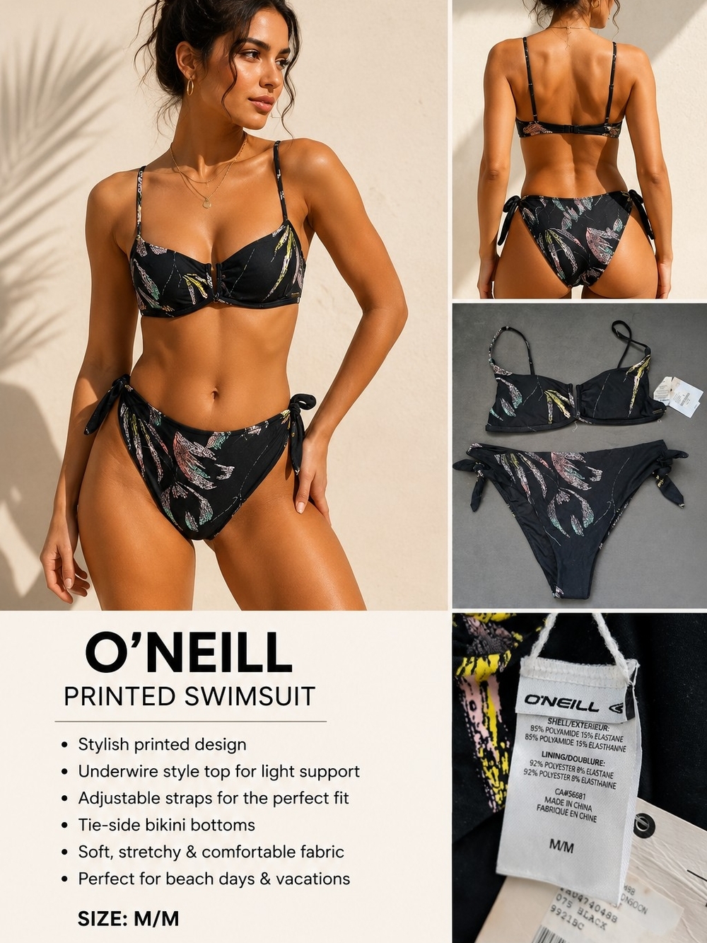 O'NEILL Black Printed Tie-Side Bikini Set